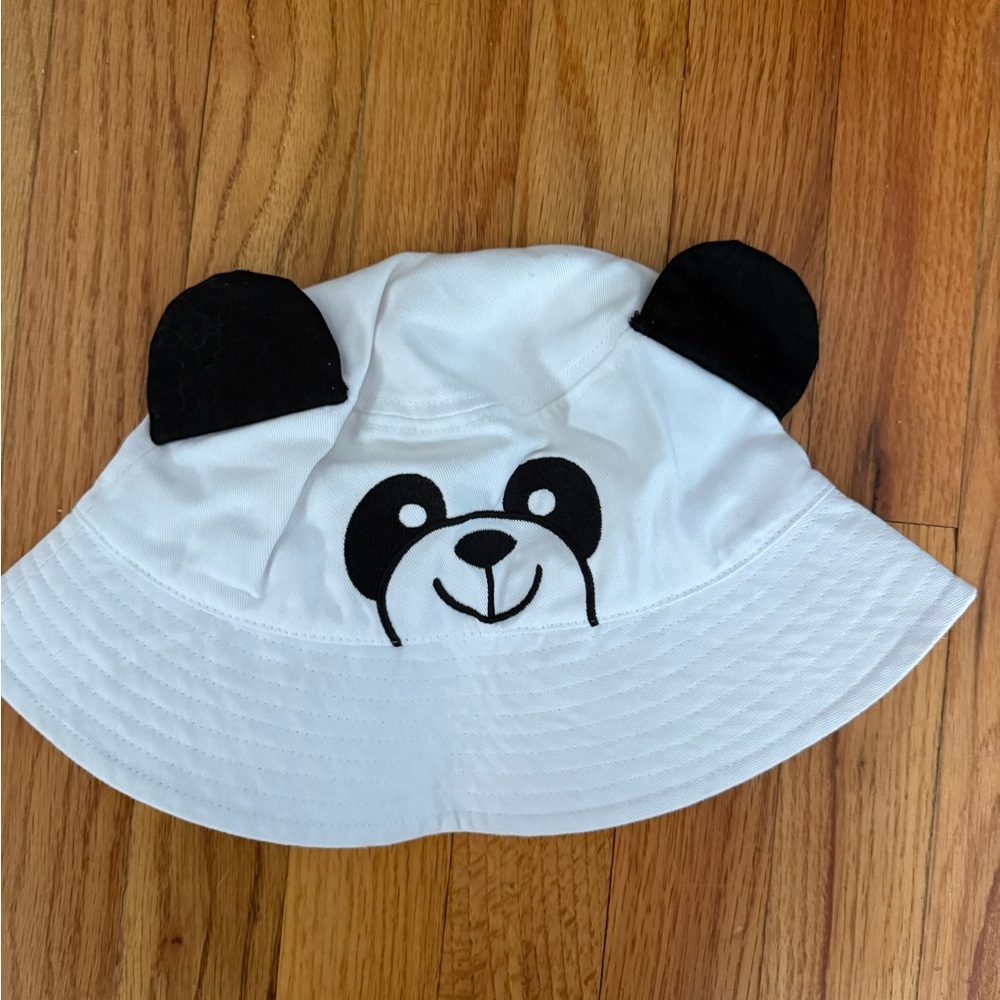 White and Black Panda Bucket Hat with Ears - worn once!